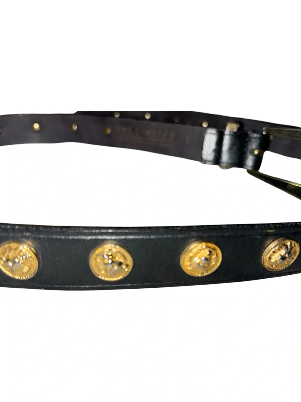 The Limited Black Leather Belt with Gold Coins Made in Italy